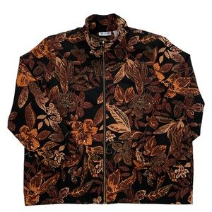 VTG Blair WMNS Black & Brown Floral Shoulder Pad Zip Up Retro Jacket Size Large